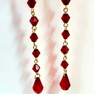 Long Red Beaded Handmade Earrings